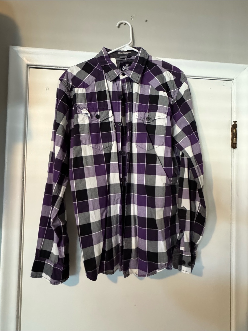 Express Purple, Black & White Plaid Button-Down Shirt